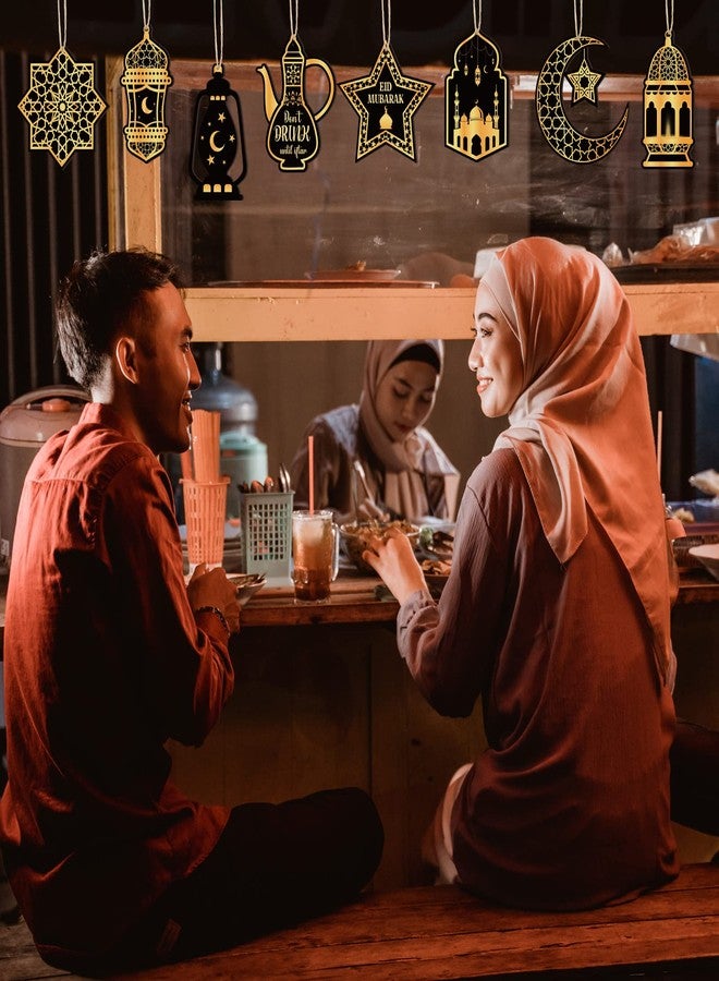 Purpeak ٣٦ قطعة من زينة رمضان الخشبية، زينة عيد مبارك معلقة، زينة جدارية لحفلات رمضان مبارك والعيد، زينة خشبية معلقة على شكل هلال ونجمة لتزيين الطاولات والأشجار، ١٢ تصميمًا - Image 5